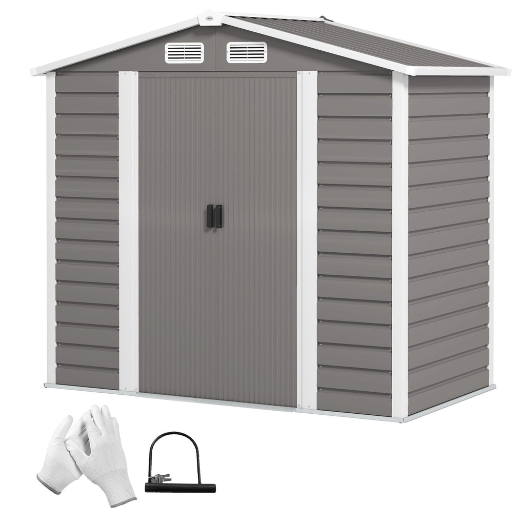7 x 4ft Garden Shed, Easy to Assemble, Upgraded Galvanised Steel Frame with Foundation Kit, Double Doors with Lock, Outdoor Metal Shed with Vents and Gloves, Garden Storage Shed Outsunny