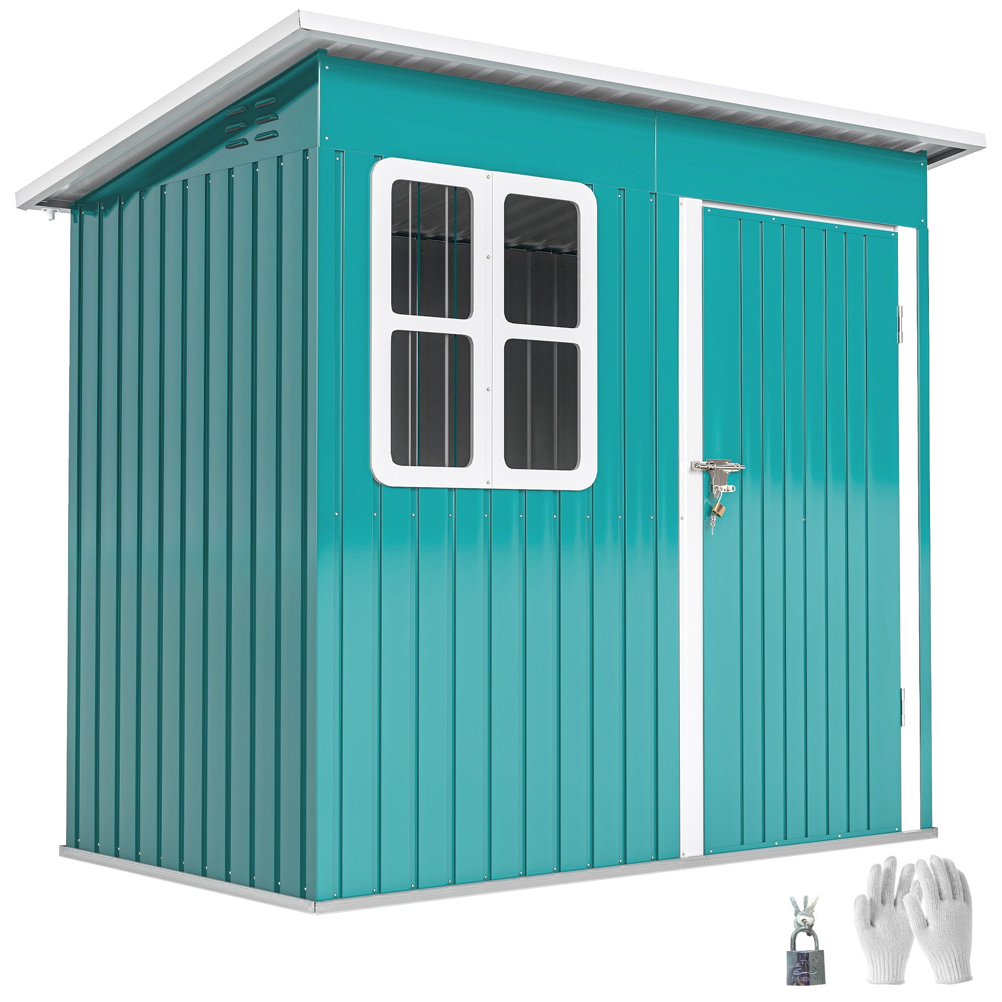 7 x 4ft Galvanised Steel Garden Shed, with Lock and Gloves Outsunny