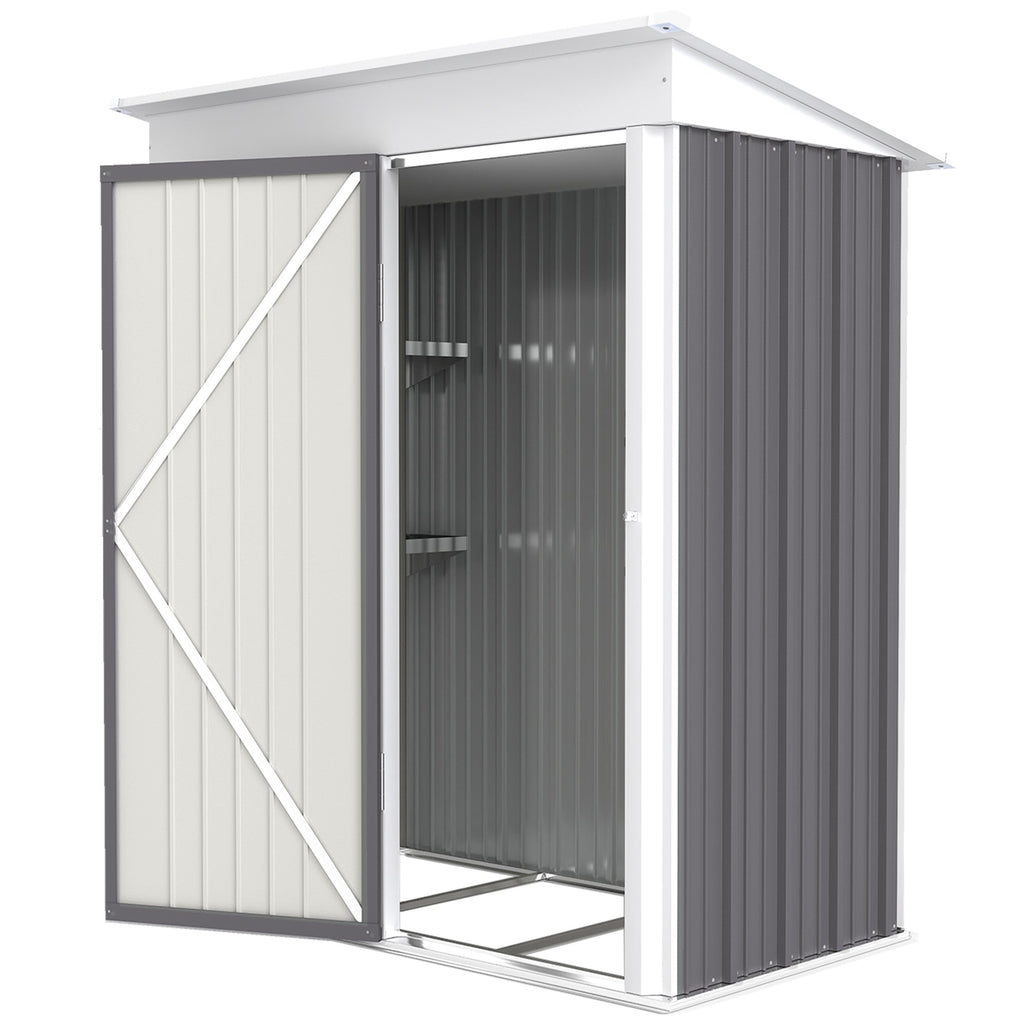 Metal Garden Shed, Outdoor Lean-to Shed for Tool Motor Bike, with Adjustable Shelf, Lock, Gloves, 5'x3'x6' Outsunny