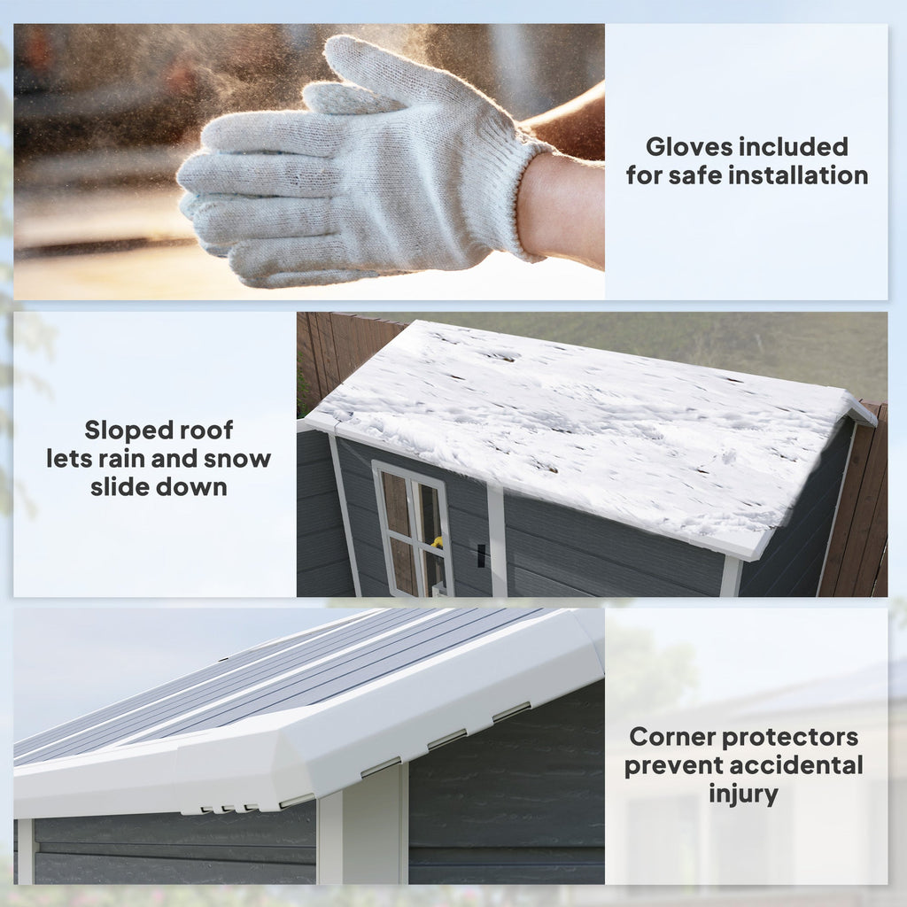 4 x 6ft Garden Shed, Plastic Shed with Floor, Window, Lockable Door and Vents, Resin Tool Shed for Outdoor Patio Storage, Zero Maintenance, Grey Outsunny