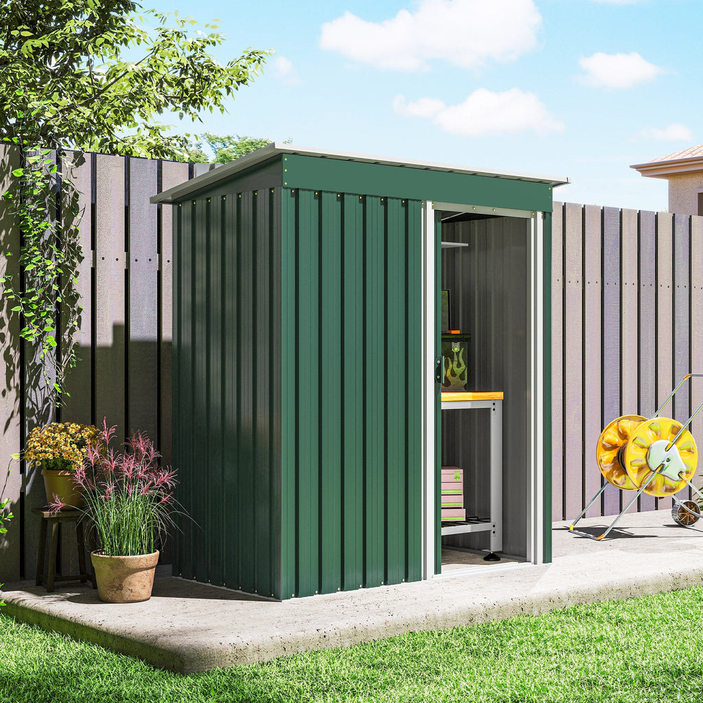 5 x 3ft Garden Storage Shed with Sliding Door and Sloped Roof Outdoor Equipment Tool Outsunny