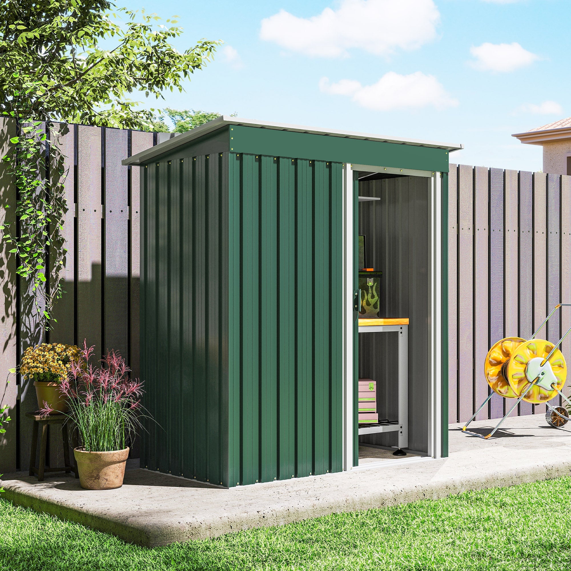 5 x 3ft Garden Storage Shed with Sliding Door and Sloped Roof Outdoor Equipment Tool Outsunny
