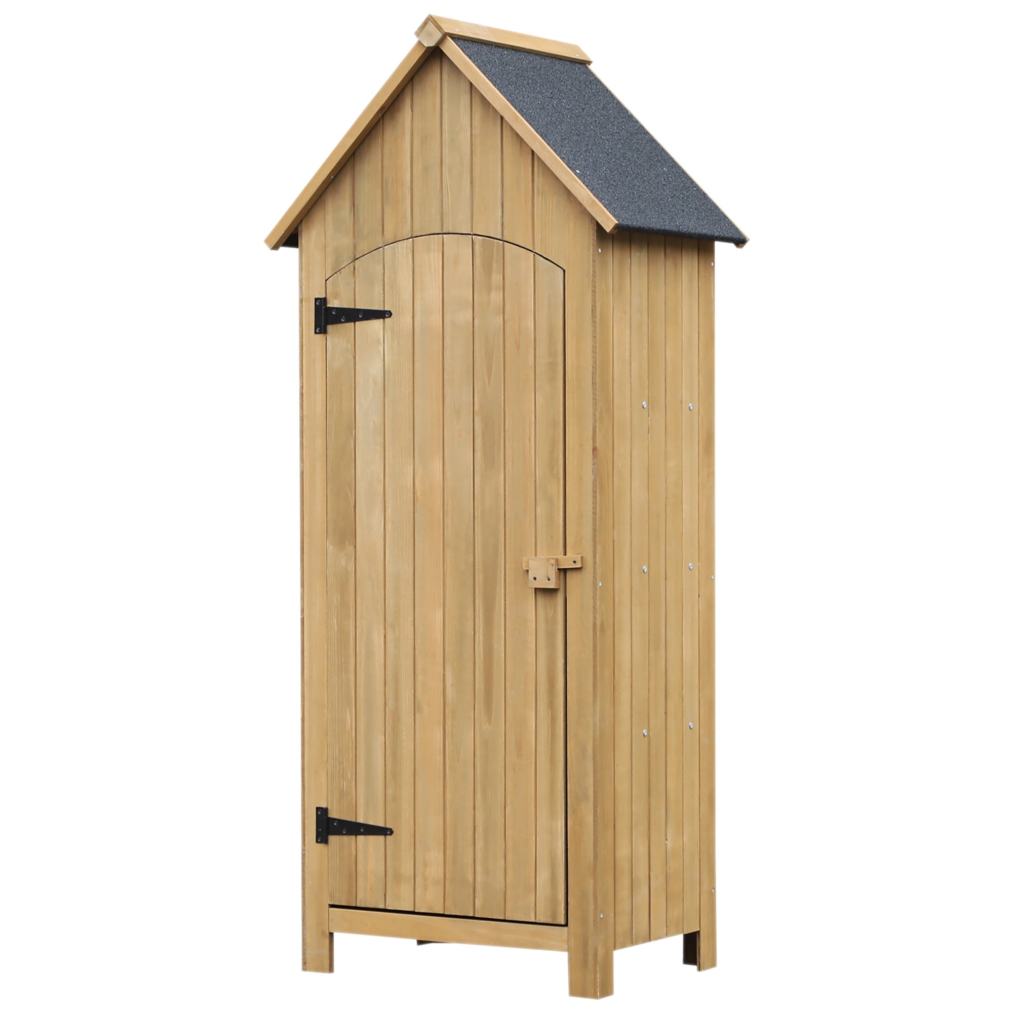 Small Shed, Wooden Garden Storage Shed with 3 Shelves, Outdoor Tool Storage Cabinet with Tilt Roof and Lockable Door, 77.5 x 54.2 x 179.5 cm, Natural Outsunny