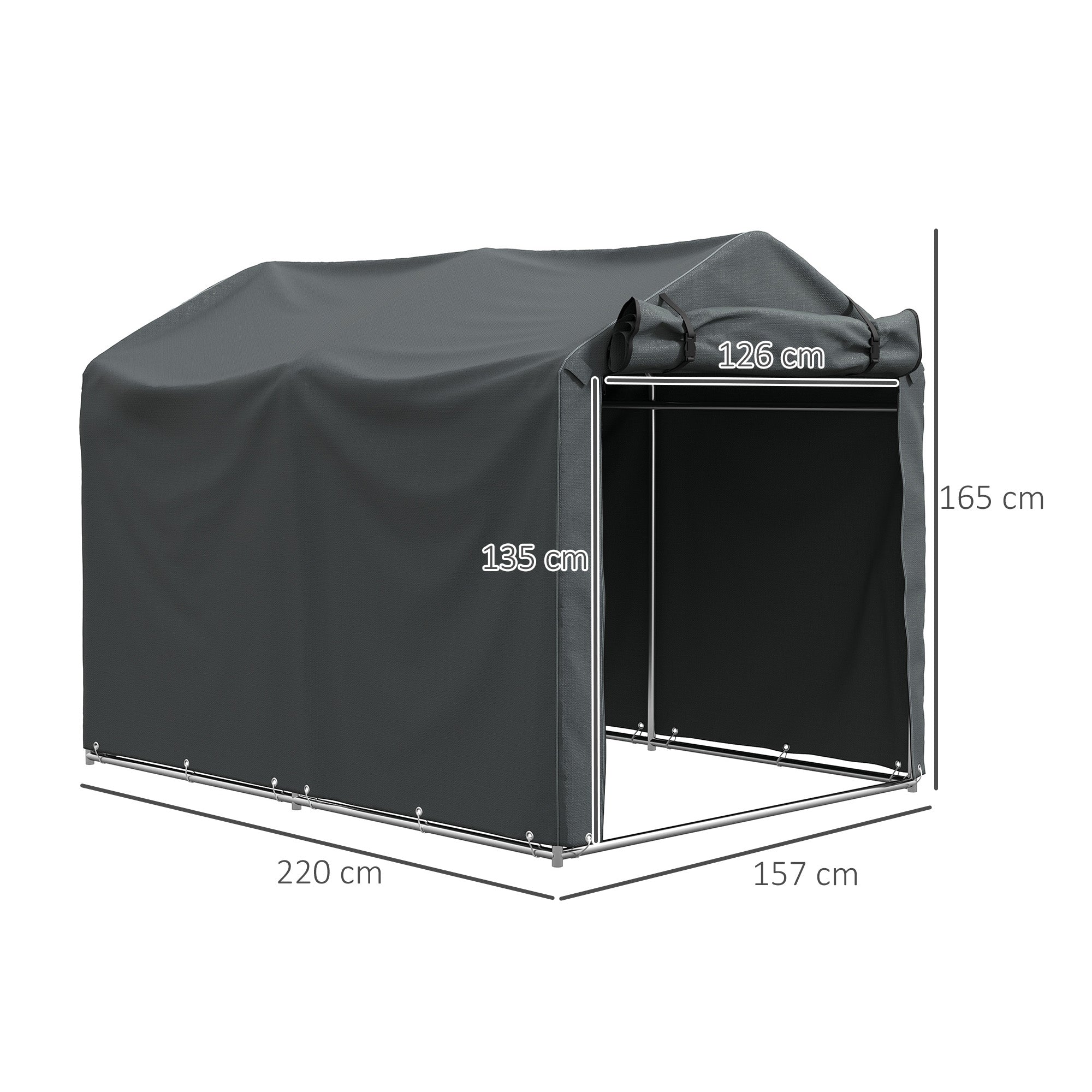 2.2 x 1.6 m Garden Storage Tent, Waterproof Anti-UV Bike Tent with Roll-up Zipper Door, Galvanised Outdoor Storage Shelter Carport for Bike, Motorbike, Garden Tools