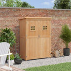 Wooden Garden Shed with Two Windows, Tool Storage Cabinet, Outdoor Double Door Organizer 127.5L x 50W x 164H cm, Natural Outsunny