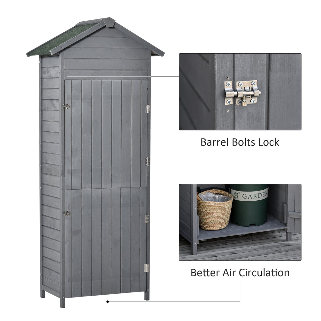 Wooden Garden Storage Shed Utility Gardener Cabinet w/ 3 Shelves, Tilted-felt Roof and Two Lockable Doors, 79cm x 49cm x 191.5cm, Dark Grey Outsunny