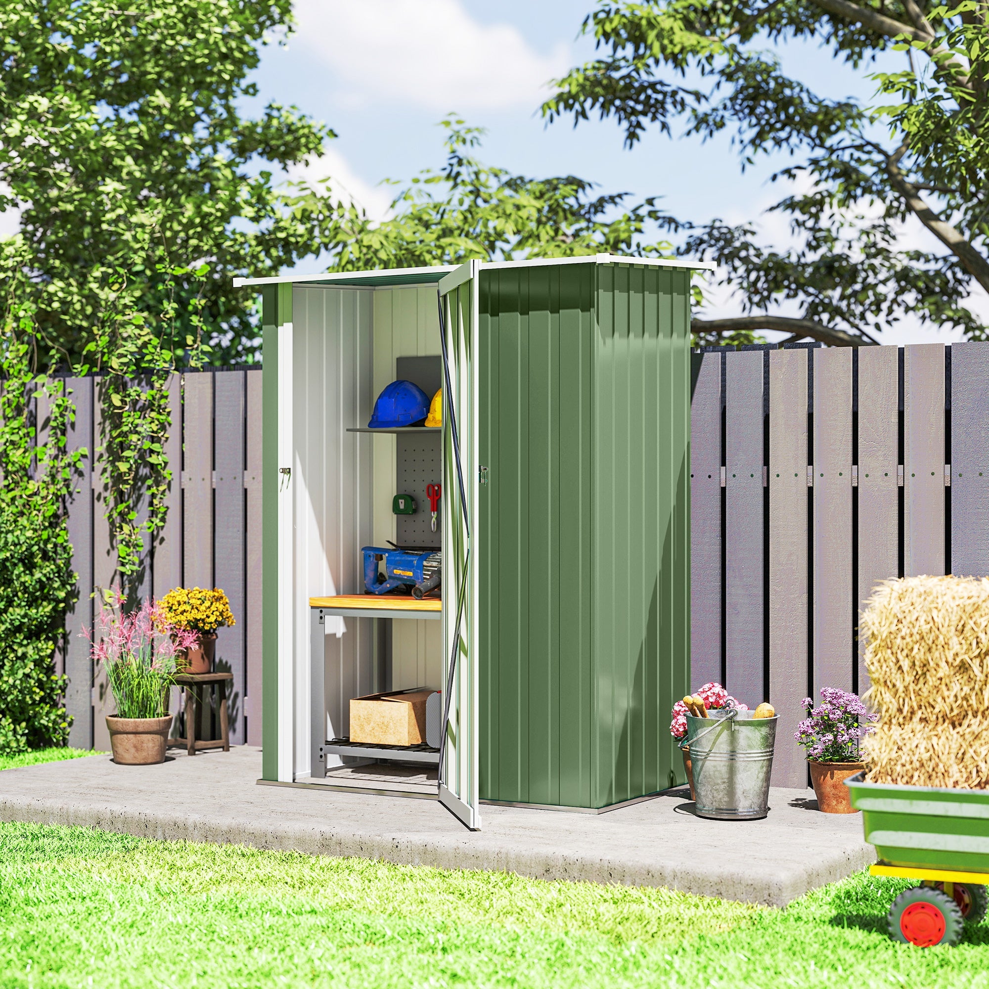 5ft x 3ft Metal Garden Storage Shed, Outdoor Tool Shed with Sloped Roof, Lockable Door for Tools, Equipment Outsunny