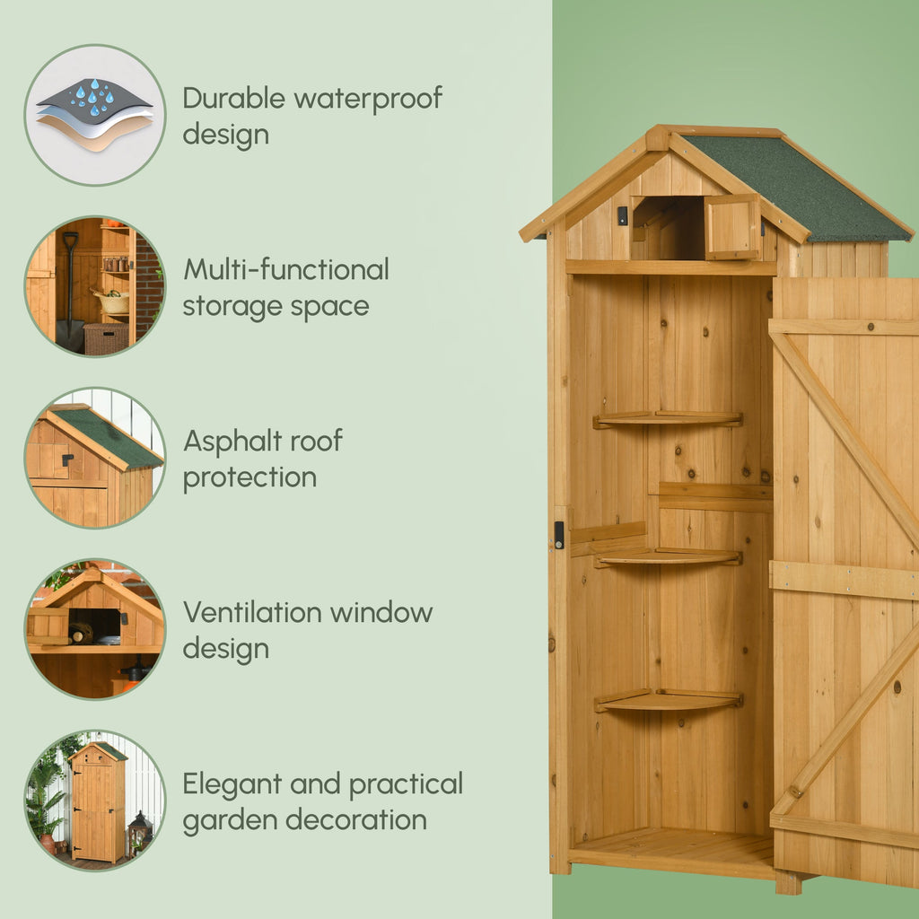 Garden Shed Wood Outdoor Garden Tool Storage Unit with 3 Detachable Shelves, 77 x 54.2 x 179cm Outsunny