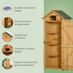 Garden Shed Wood Outdoor Garden Tool Storage Unit with 3 Detachable Shelves, 77 x 54.2 x 179cm Outsunny