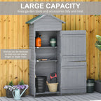 Wooden Garden Storage Shed Utility Gardener Cabinet w/ 3 Shelves, Tilted-felt Roof and Two Lockable Doors, 79cm x 49cm x 191.5cm, Dark Grey Outsunny