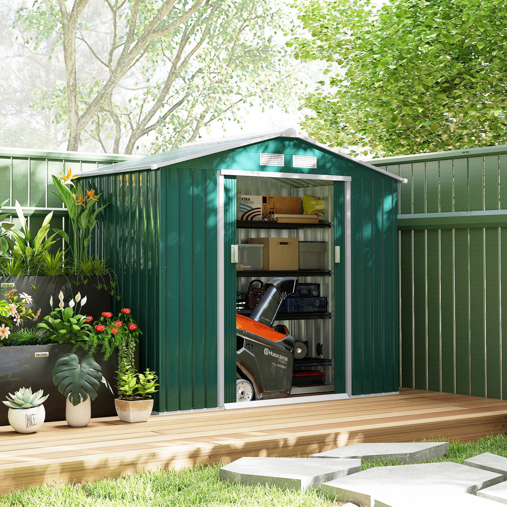 7 x 4ft Metal Garden Shed, Outdoor Storage Tool House with Ventilation Slots, Foundation Kit and Lockable Double Doors Outsunny