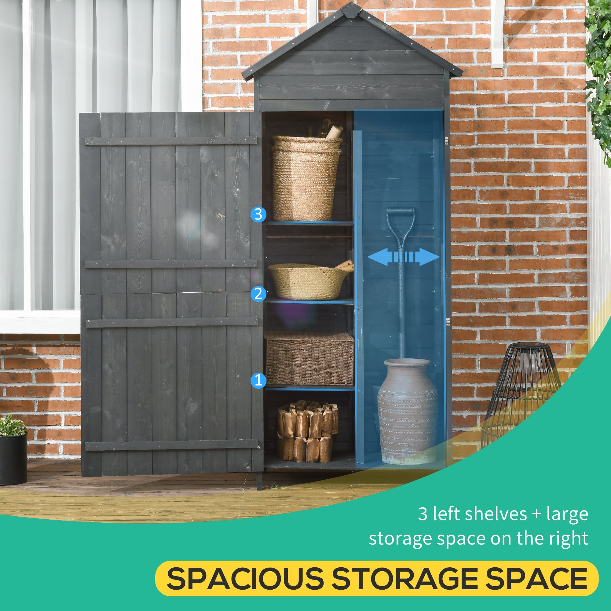 Garden Shed 4-Tier Wooden Garden Outdoor Shed 3 Shelves Utility Gardener Cabinet Lockable 2 Doors Outsunny