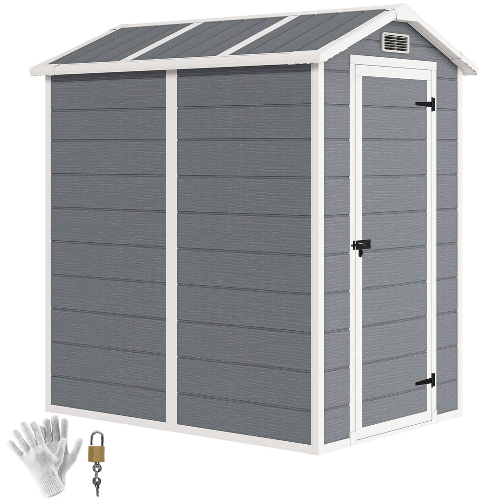 4 x 6ft Garden Shed, Plastic Shed with Floor, Window, Lockable Door and Vents, Resin Tool Shed for Outdoor Patio Storage, Zero Maintenance, Grey Outsunny