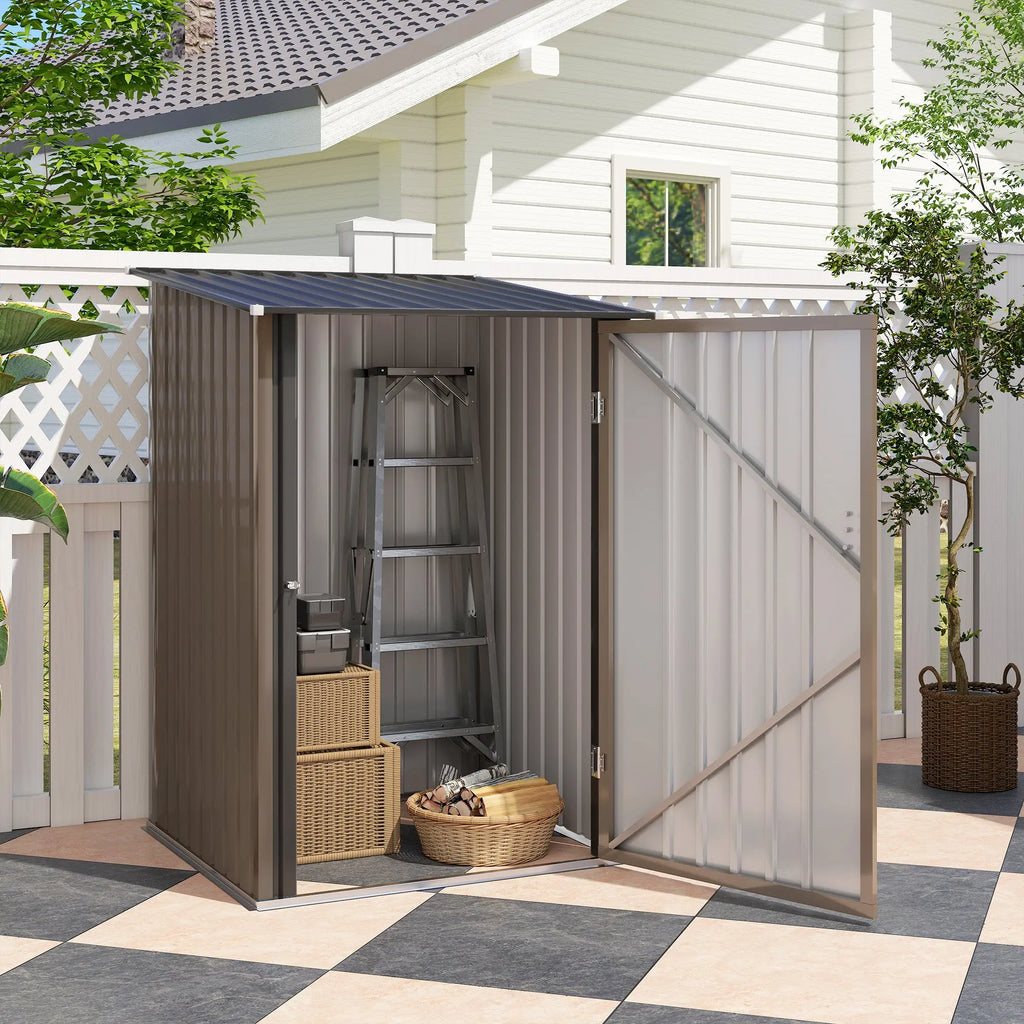 Small Metal Garden Shed 3.3 x 3.4 Lean To Steel Garden Shed with Locking Door, Brown Outsunny