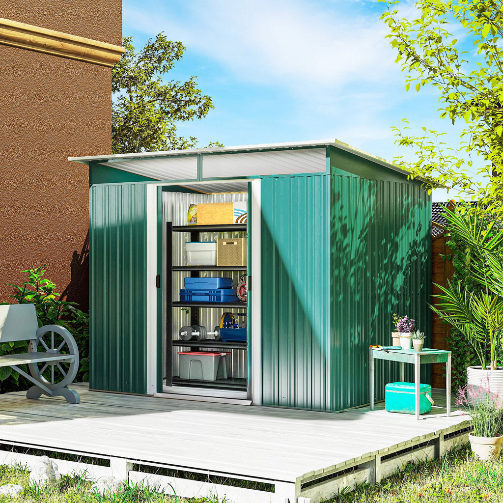 8.5 x 6ft Metal Shed with Lightsky Panels, Garden Storage Tool House with Double Doors for Garden, Patio and Lawn Outsunny