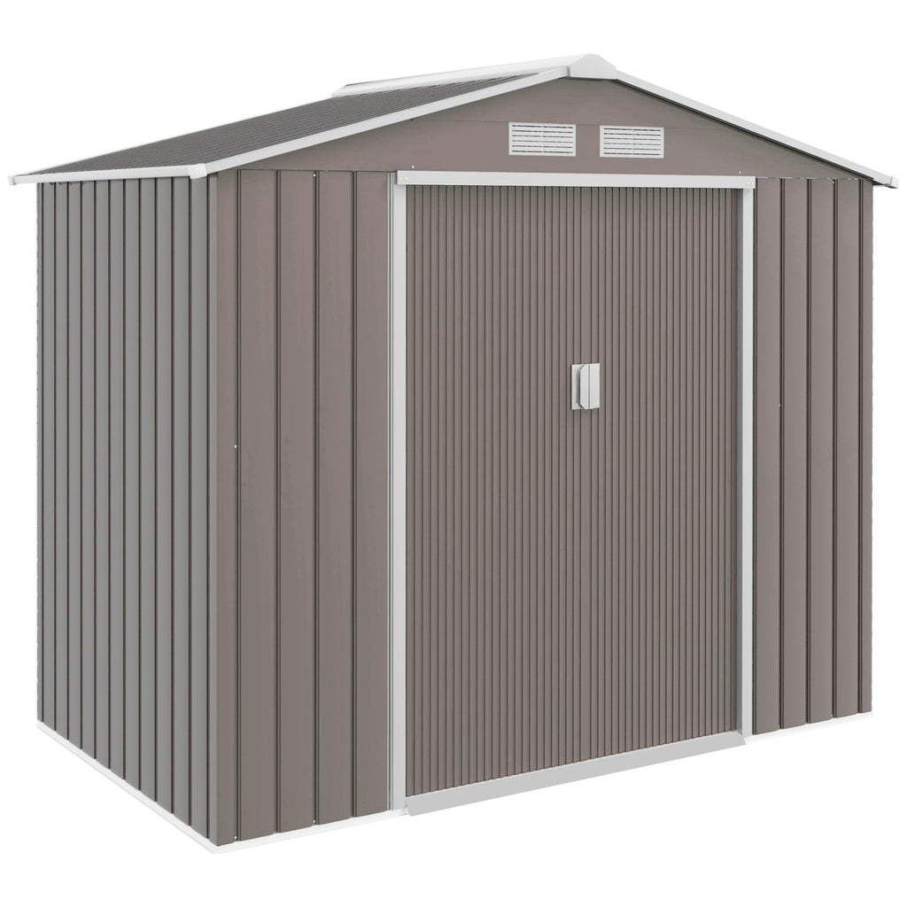 7ft x 4ft Lockable Garden Metal Storage Shed Storage Roofed Tool Metal Shed w/ Air Vents Steel Outsunny