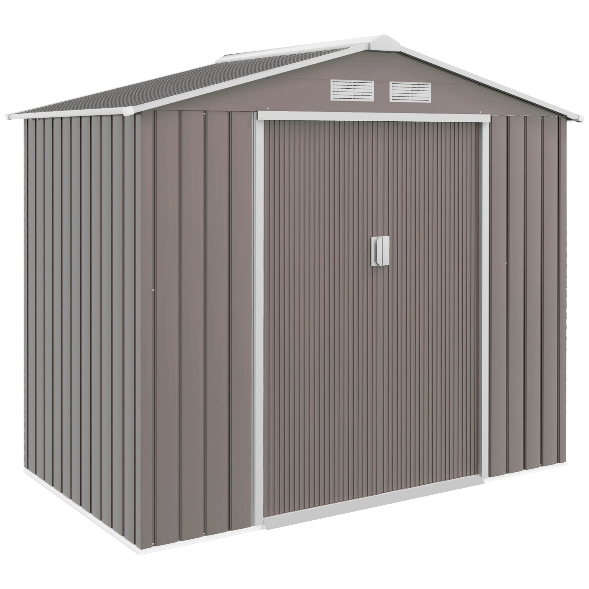 7ft x 4ft Lockable Garden Metal Storage Shed Storage Roofed Tool Metal Shed w/ Air Vents Steel Outsunny