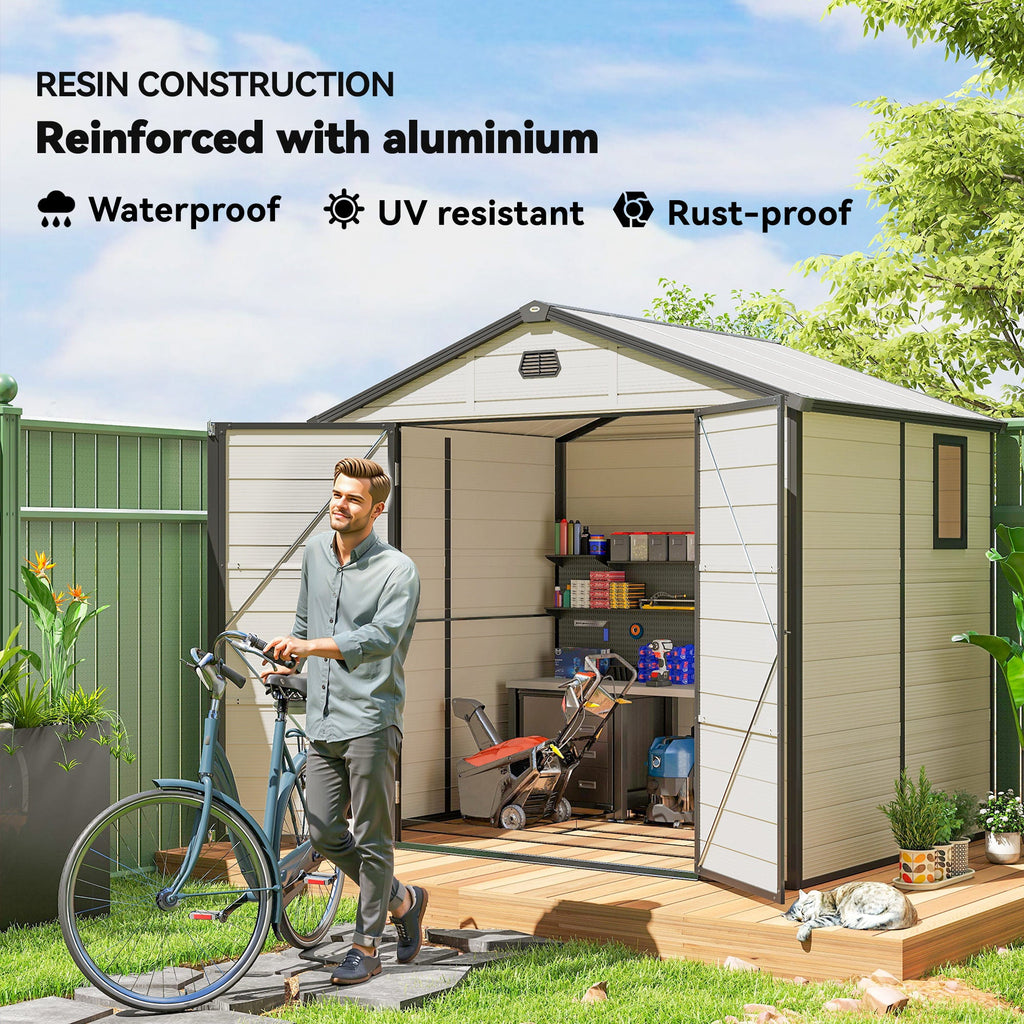 7.9ft x 6.2ft Aluminium Frame and Plastic Wall Shed, with Foundation - Cream White Outsunny