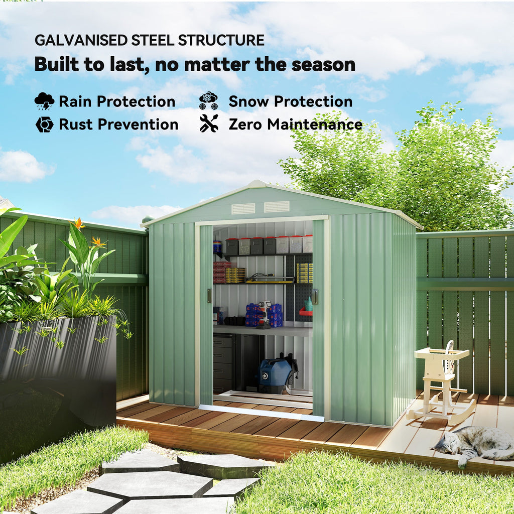 7 x 4ft Metal Garden Shed, Outdoor Storage Tool House with Ventilation Slots, Foundation Kit and Lockable Double Doors Outsunny