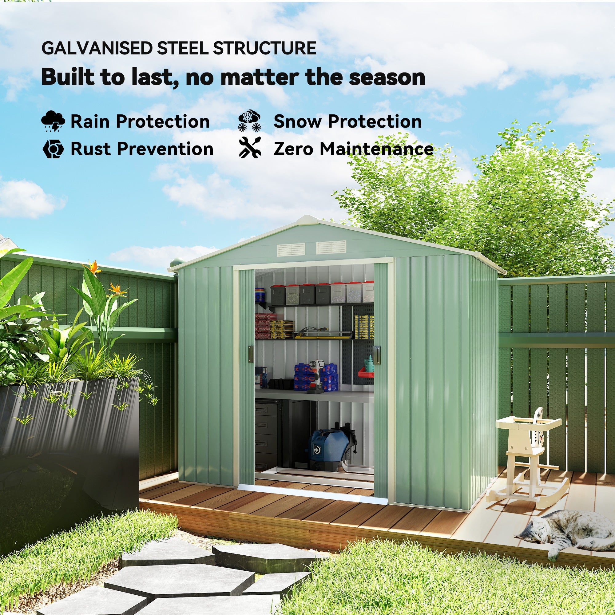 7 x 4ft Metal Garden Shed, Outdoor Storage Tool House with Ventilation Slots, Foundation Kit and Lockable Double Doors Outsunny