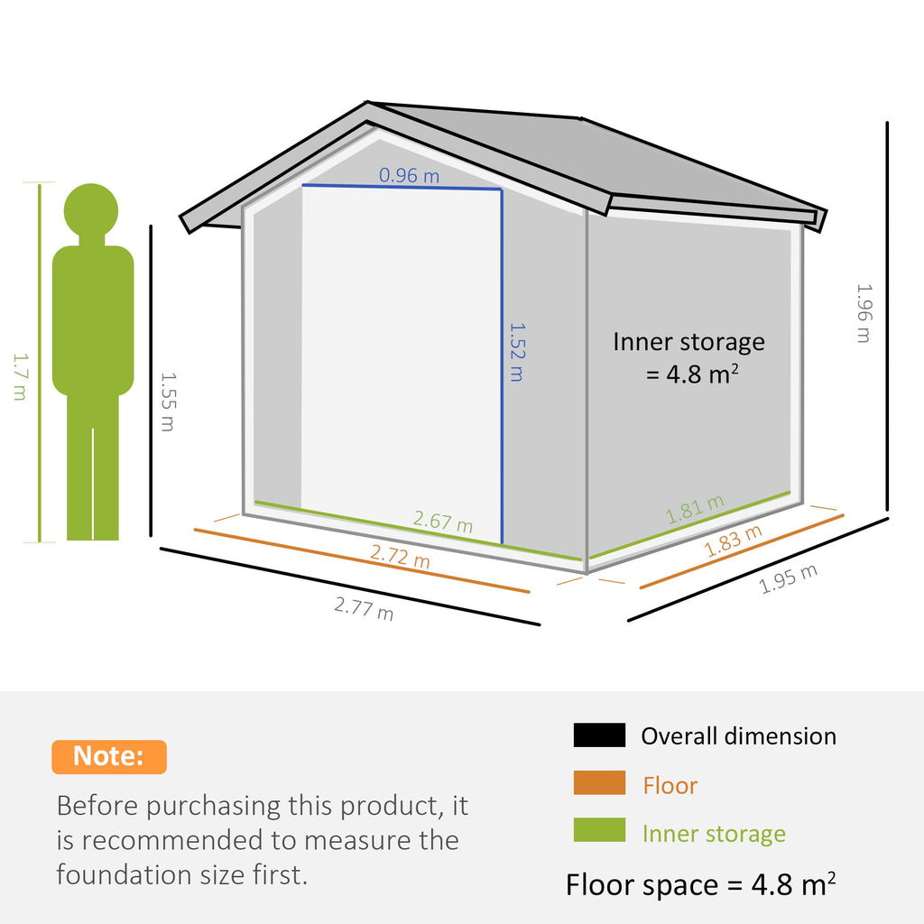 9 x 6FT Outdoor Garden Roofed Metal Storage Shed Tool Box with Foundation Ventilation & Doors Light Outsunny