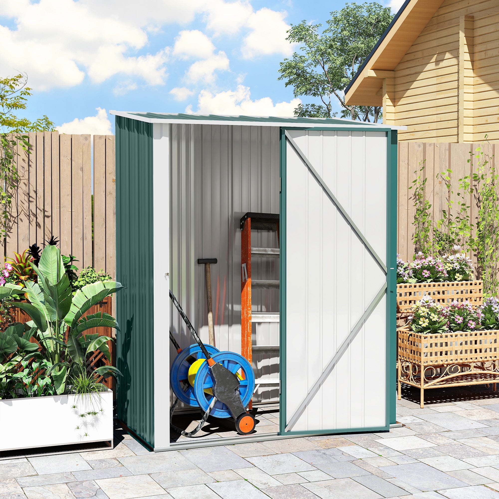 5.3 x 3.1ft Corrugated Steel Garden Shed Outsunny