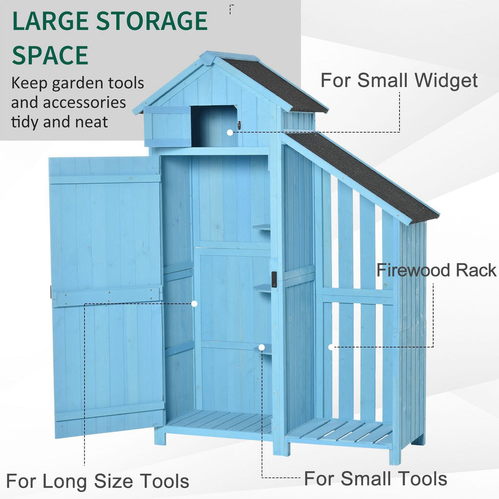 Wooden Shed, Garden Storage Cabinet with Log Store, Waterproof Asphalt Roof and Lockable Door, Narrow Tool Organizer, 130 x 55 x 180 cm Outsunny
