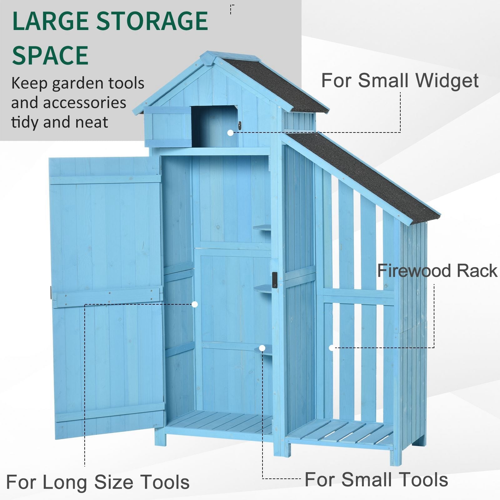 Wooden Shed, Garden Storage Cabinet with Log Store, Waterproof Asphalt Roof and Lockable Door, Narrow Tool Organizer, 130 x 55 x 180 cm Outsunny