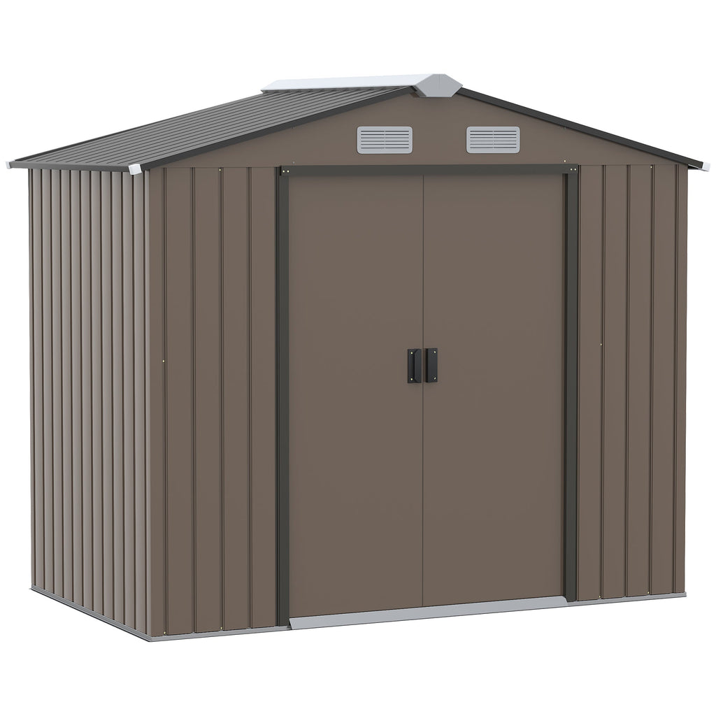 7 x 4ft Metal Garden Shed, Outdoor Storage Tool House with Ventilation Slots, Foundation Kit and Lockable Double Doors Outsunny