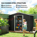7.7 x 5.7ft Metal Garden Shed, Galvanised Outdoor Tool Storage House with Ventilation Slots and Sliding Doors Outsunny