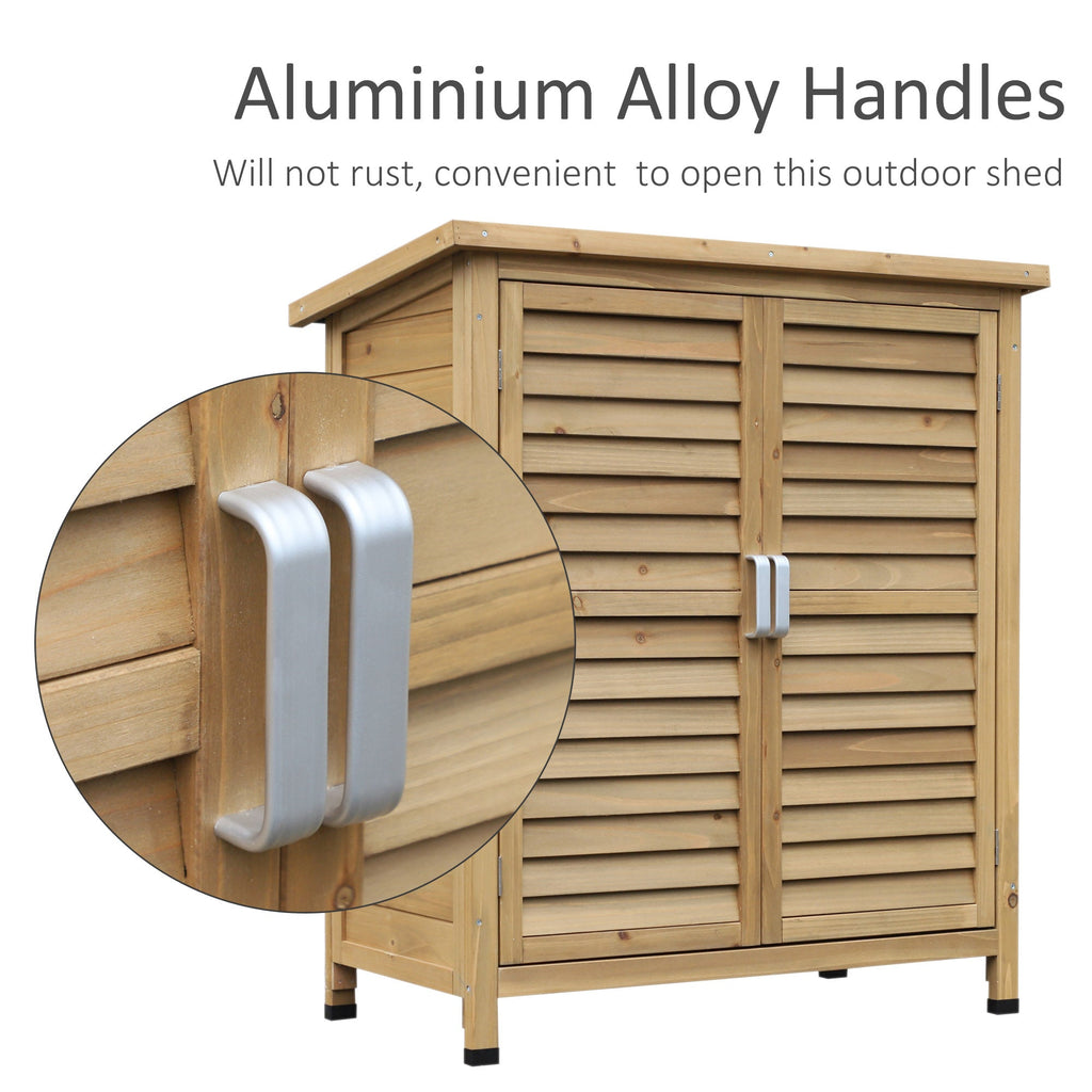 Garden Shed Wooden Garden Storage Shed 2 Door Unit Solid Fir Wood Garage Tool Organisation Cabinet, 87L x 46.5W x 96.5Hcm, Natural Outsunny