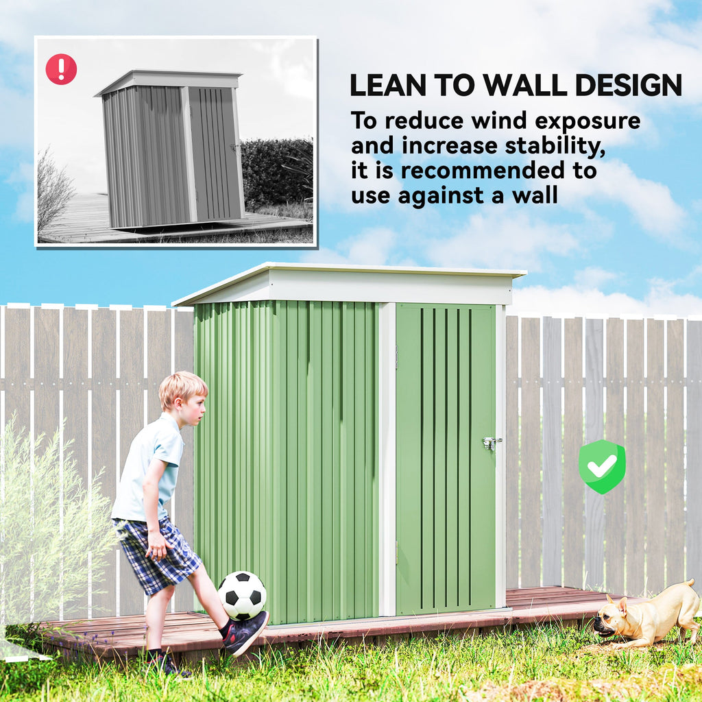 Metal Garden Shed, Outdoor Lean-to Shed for Tool Motor Bike, with Adjustable Shelf, Lock, Gloves, 5'x3'x6' Outsunny