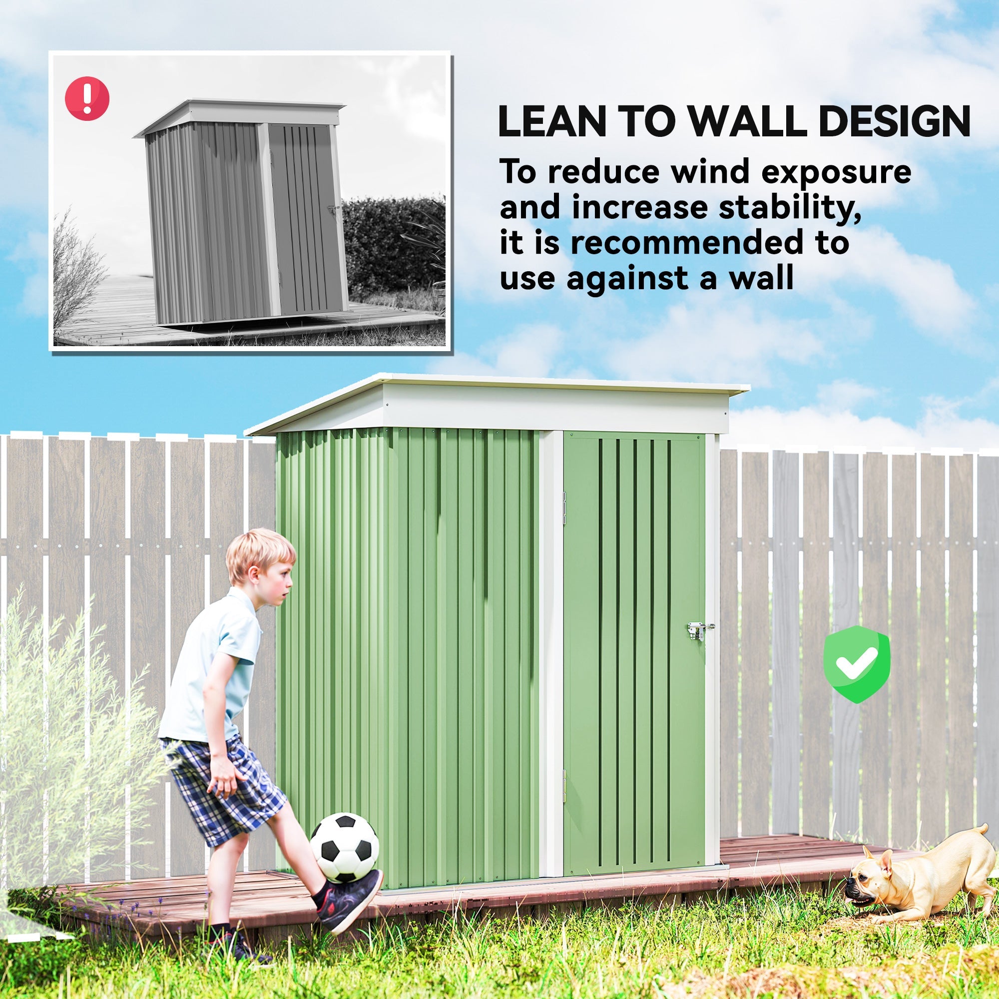Metal Garden Shed, Outdoor Lean-to Shed for Tool Motor Bike, with Adjustable Shelf, Lock, Gloves, 5'x3'x6' Outsunny