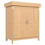 Small Shed, Wooden Garden Shed with Openable Hinged Roof and Removable Shelf, Outdoor Tool Storage Cabinet Chest with Double Doors, 74 x 43 x 88 cm, Natural Wood Finish Outsunny