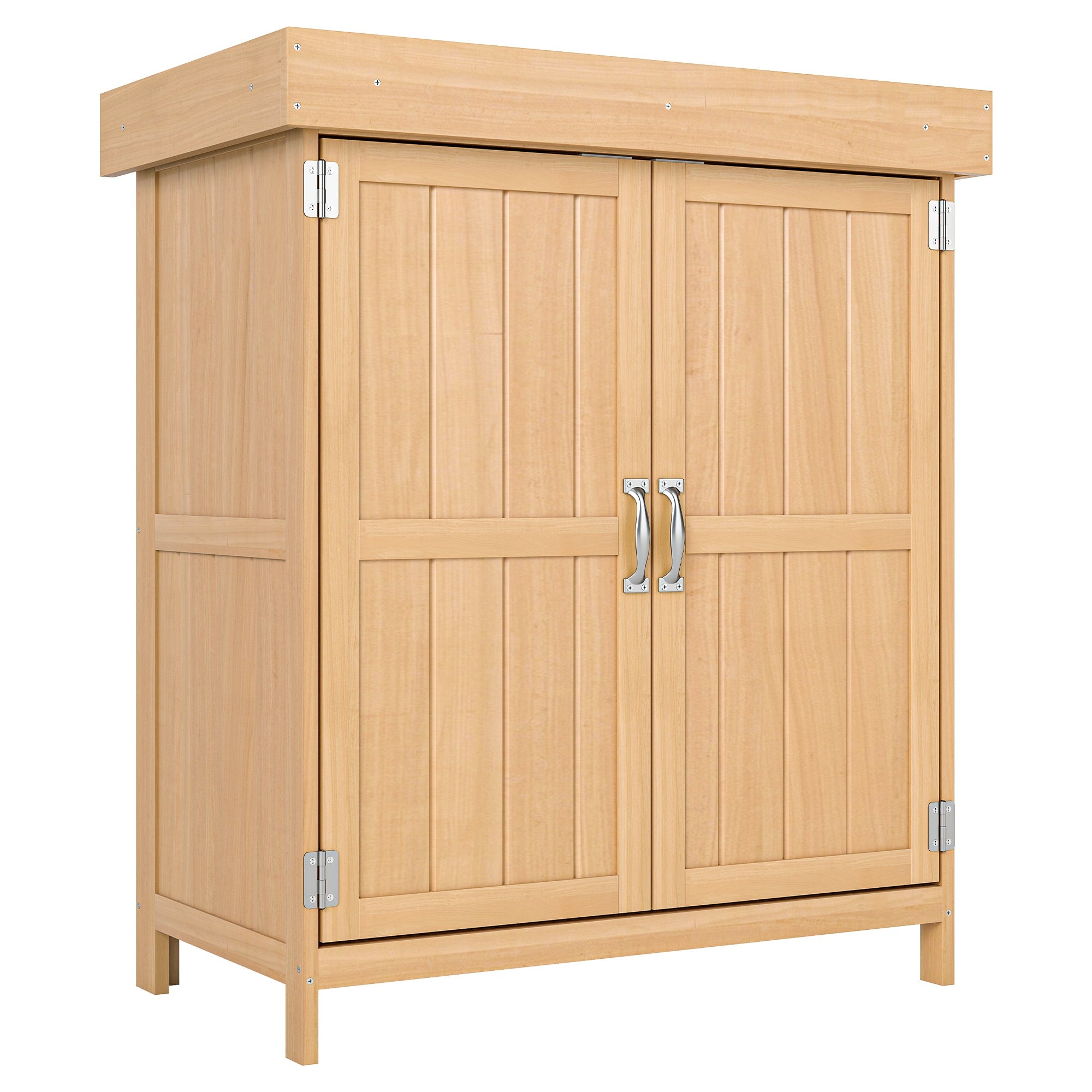 Small Shed, Wooden Garden Shed with Openable Hinged Roof and Removable Shelf, Outdoor Tool Storage Cabinet Chest with Double Doors, 74 x 43 x 88 cm, Natural Wood Finish Outsunny