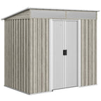 6.5 x 4FT Galvanised Metal Shed with Foundation Kit, Lockable Tool Garden Shed with Double Sliding Doors, Vents Wood Effect Outsunny
