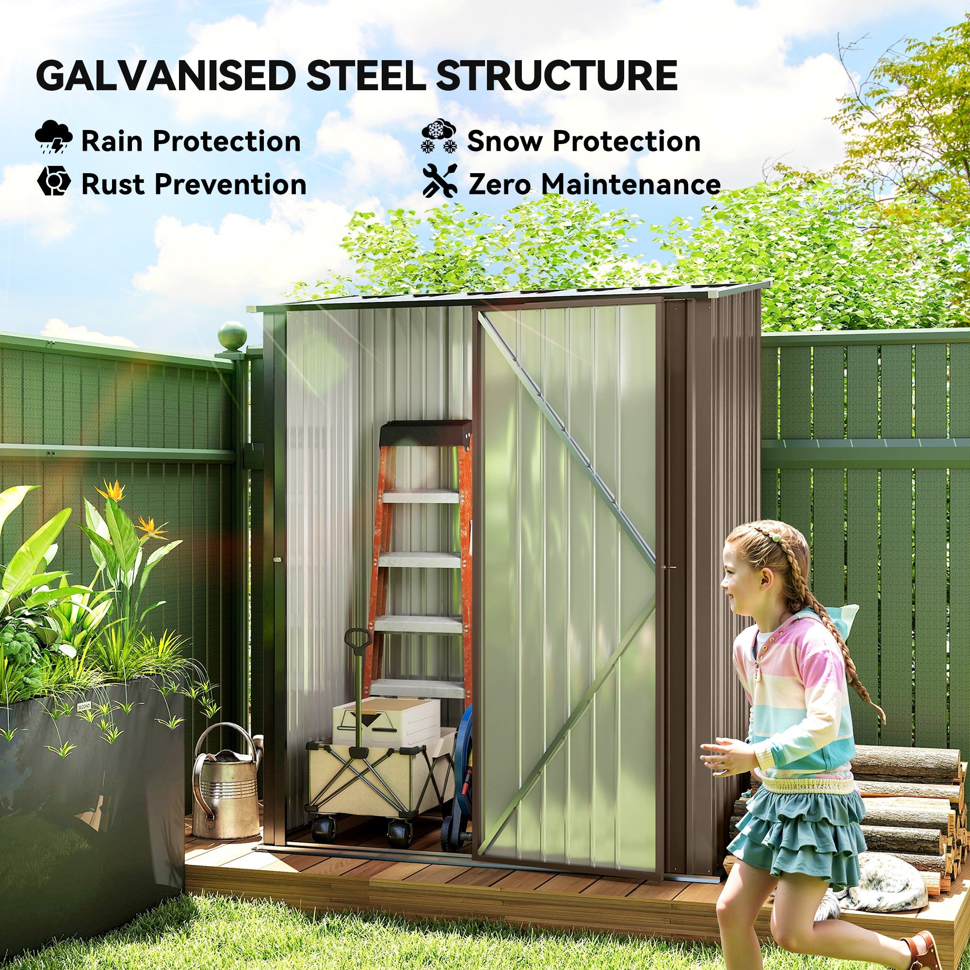 5.3 x 3.1ft Corrugated Steel Garden Shed Outsunny
