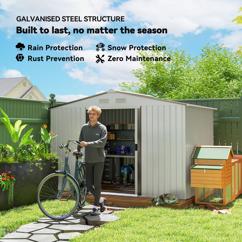 Metal Bike Shed, Mobility Scooter Shed House with Foundation Kit, Ventilation, Doors, 9 x 6FT, Silver Outsunny