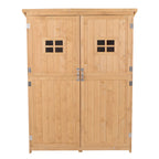Wooden Garden Shed with Two Windows, Tool Storage Cabinet, Outdoor Double Door Organizer 127.5L x 50W x 164H cm, Natural Outsunny