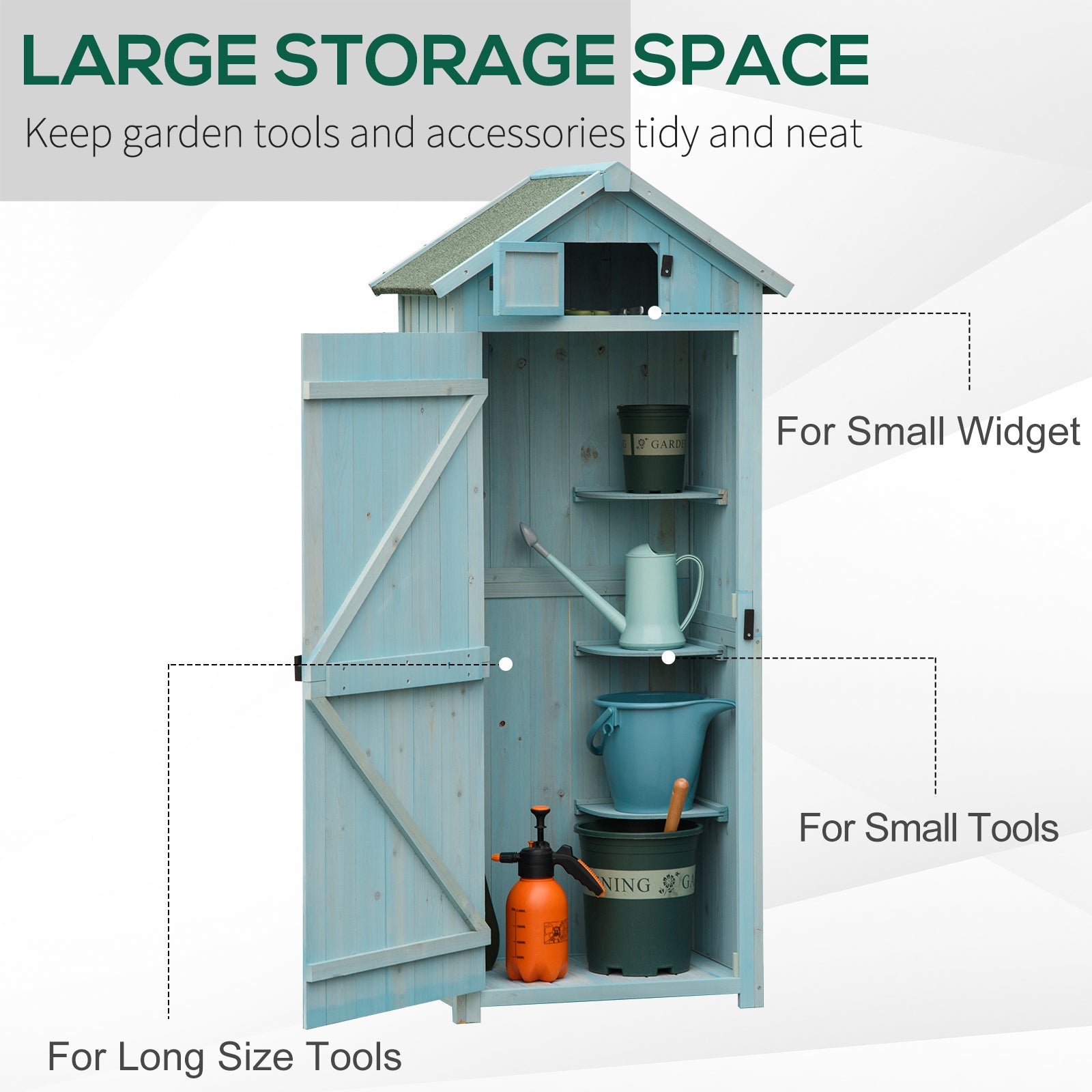 Garden Shed Vertical Utility 3 Shelves Shed Wood Outdoor Garden Tool Storage Unit Storage Cabinet, 77 x 54.2 x 179cm Outsunny