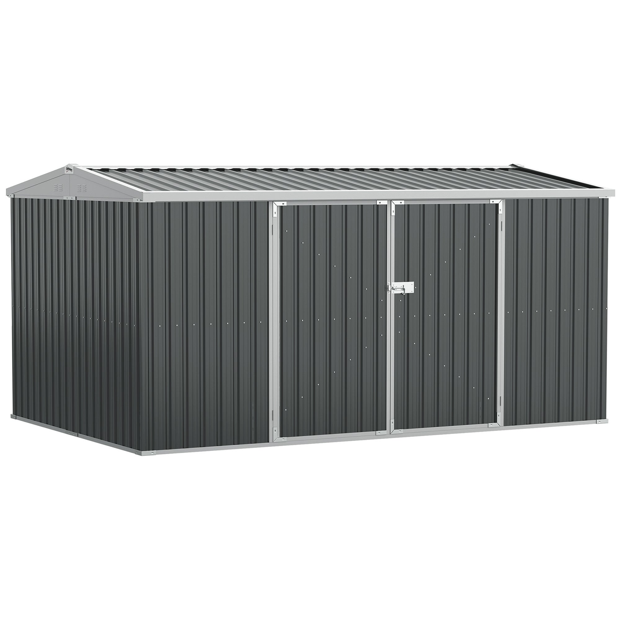 14 x 8ft Outdoor Garden Metal Storage Shed with Lockable Door, Tool Storage Box for Garden, Patio and Lawn, Grey
