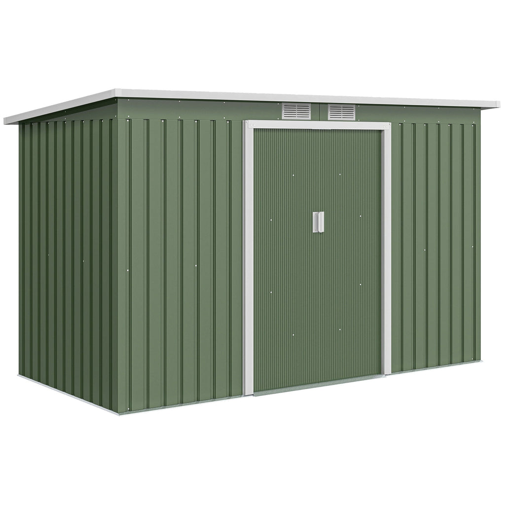 9ft x 4ft Metal Garden Shed, Outdoor Tool House with Foundation Kit, Ventilations and Double Doors Outsunny