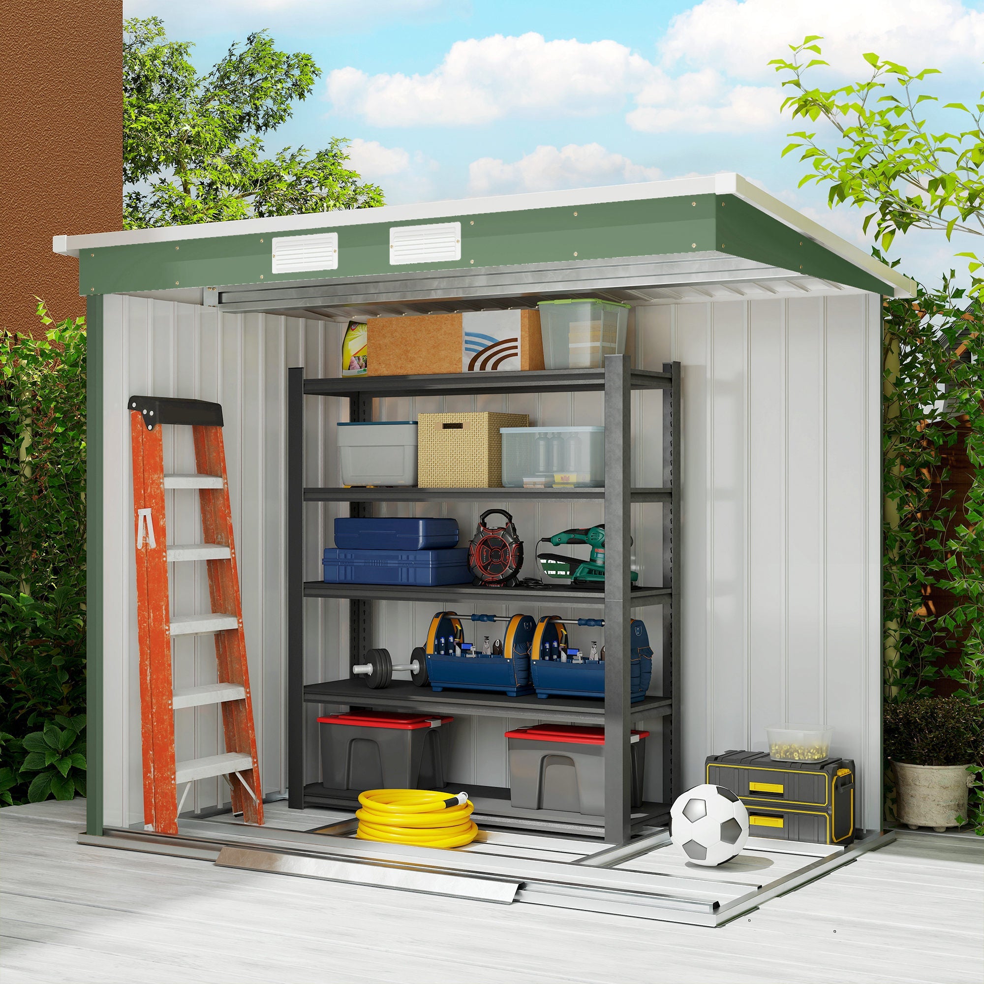 7 x 4ft Galvanised Steel Garden Shed, with Foundation Kit Outsunny