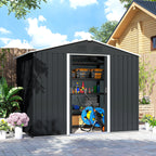 7.7 x 5.7ft Metal Garden Shed, Galvanised Outdoor Tool Storage House with Ventilation Slots and Sliding Doors Outsunny