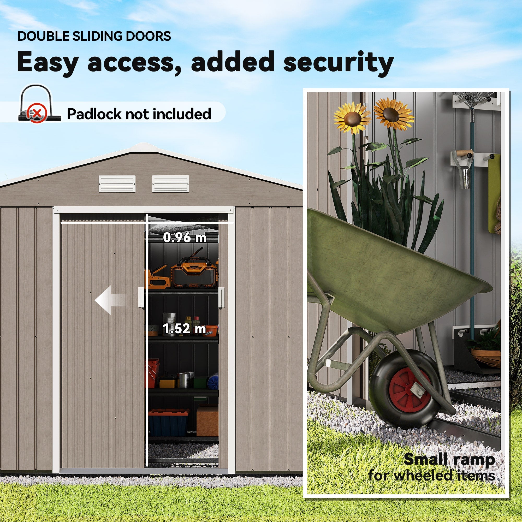 9 x 6ft Steel Garden Shed, Outdoor Storage Tool House with Vents, Foundation and Lockable Double Doors Outsunny
