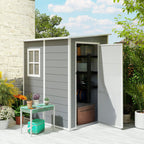 4'x5' Garden Storage Shed, Lean to Shed, Lockable Garden Shed with Window, Vent and Plastic Roof, Grey Outsunny