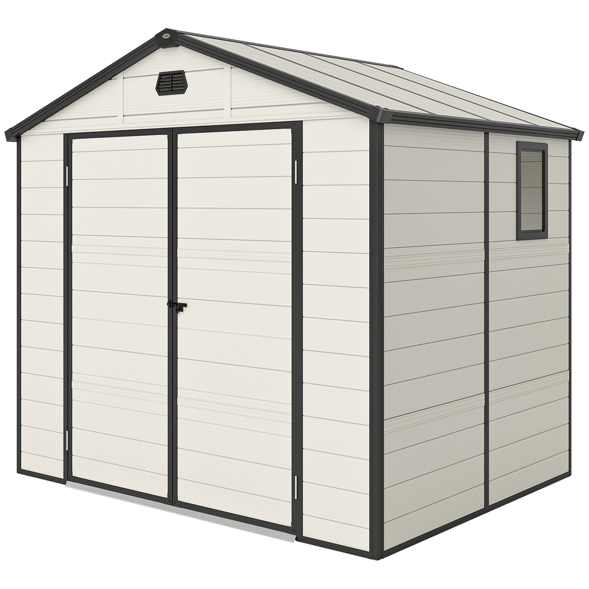 7.9ft x 6.2ft Aluminium Frame and Plastic Wall Shed, with Foundation - Cream White Outsunny