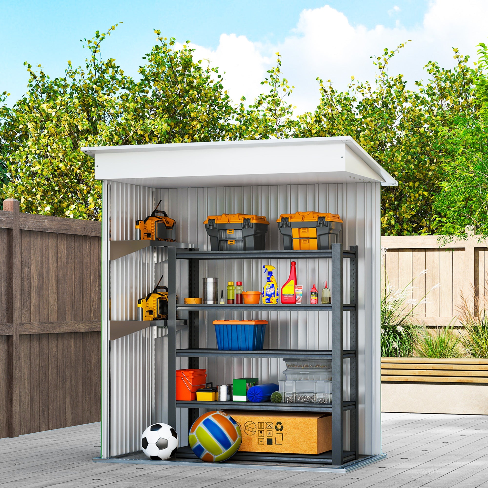 Metal Garden Shed, Outdoor Lean-to Shed for Tool Motor Bike, with Adjustable Shelf, Lock, Gloves, 5'x3'x6' Outsunny