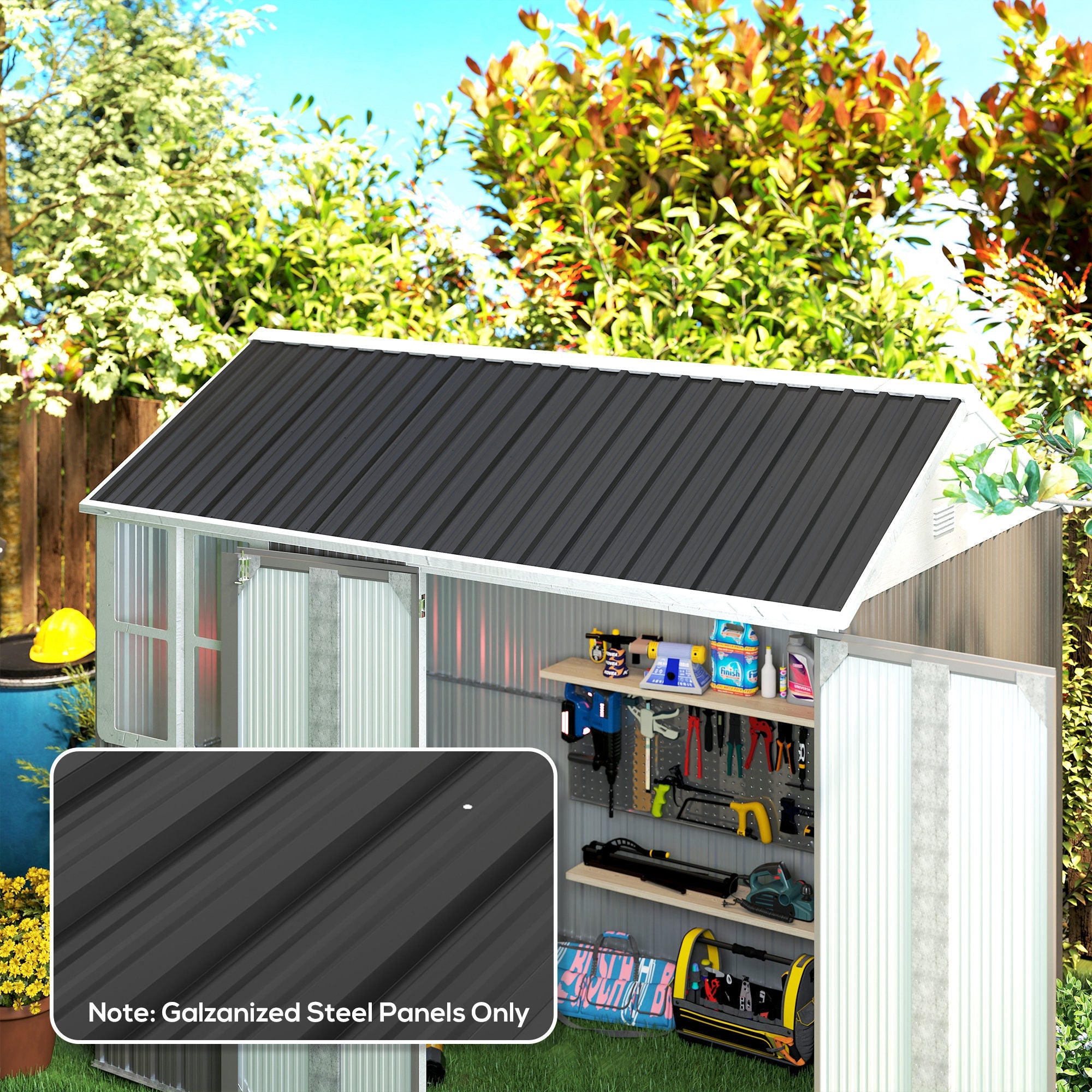 Set of 12 Corrugated Steel Roof Sheet Panels Outsunny