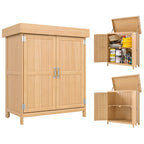 Small Shed, Wooden Garden Shed with Openable Hinged Roof and Removable Shelf, Outdoor Tool Storage Cabinet Chest with Double Doors, 74 x 43 x 88 cm, Natural Wood Finish Outsunny